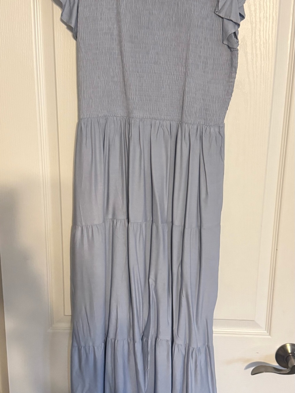 Smocked Light Blue Maxi Dress with Tiered Skirt